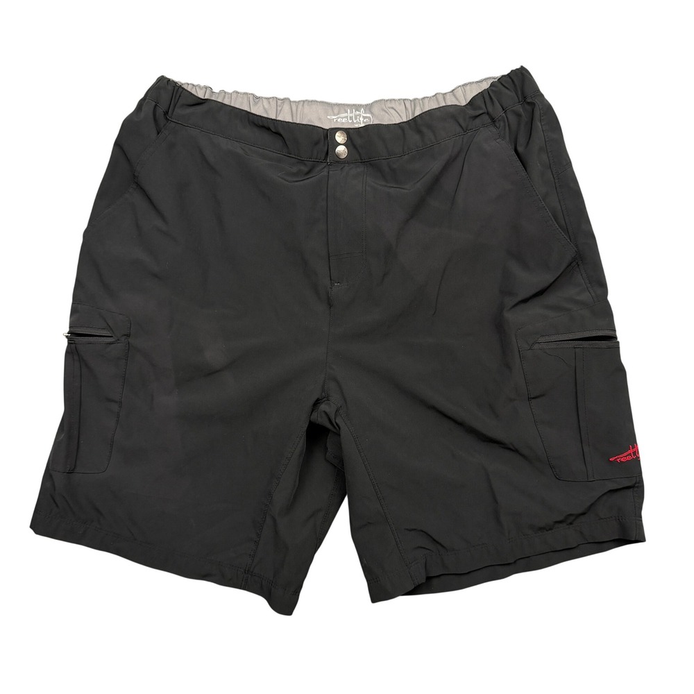 Reel Life Cargo Shorts Mens XL Black Fishing Performance Stretch Mesh Lined EUC